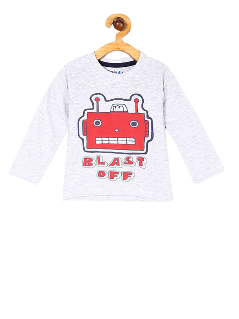 

Donuts Boys Grey Melange Printed Round Neck T-shirt