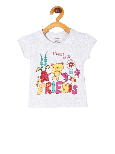 

Donuts Girls Grey Melange Printed Round Neck T-shirt