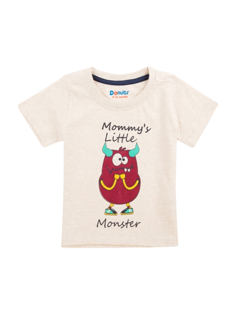 

Donuts Boys Beige & Maroon Printed Round Neck T-shirt