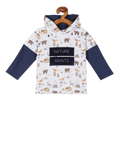 

Donuts Boys Grey & Navy Blue Printed Hood T-shirt