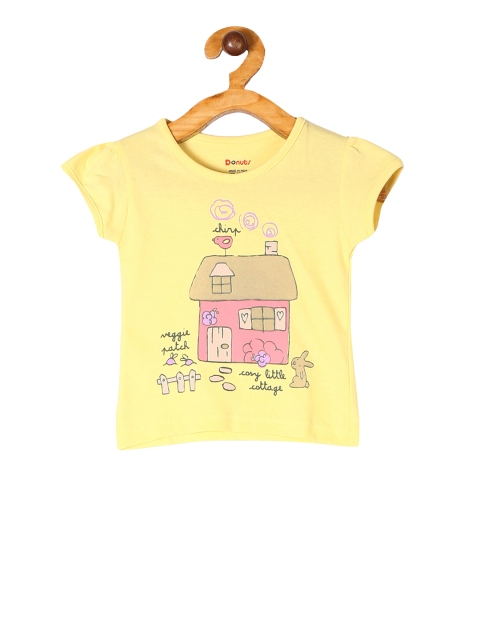 

Donuts Girls Yellow Printed Round Neck Pure Cotton T-shirt