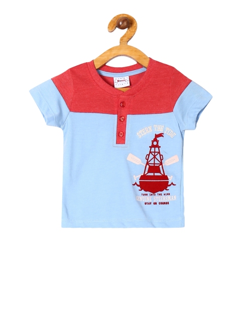

Donuts Boys Blue & Red Colourblocked Henley Neck T-shirt