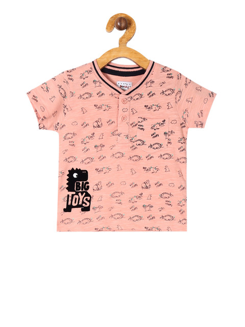 

Donuts Infant Boys Pink Printed Henley Neck T-shirt