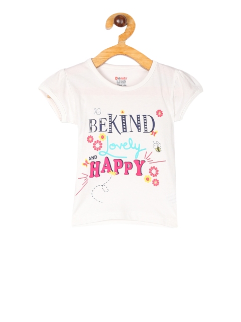 

Donuts Girls Cream-Coloured Printed Round Neck T-shirt