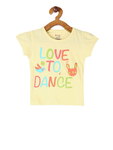 

Donuts Girls Yellow Printed Round Neck T-shirt