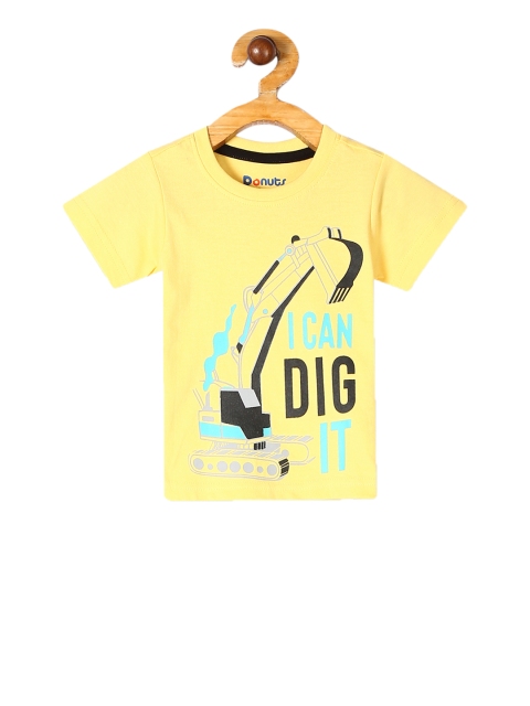 

Donuts Infant Boys Yellow Printed Round Neck T-shirt