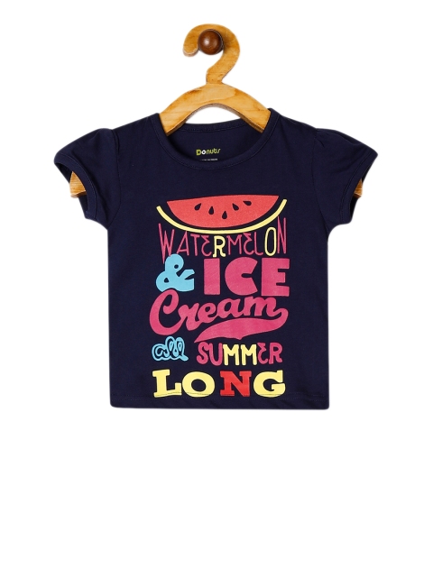 

Donuts Girls Navy Blue Printed Round Neck T-shirt