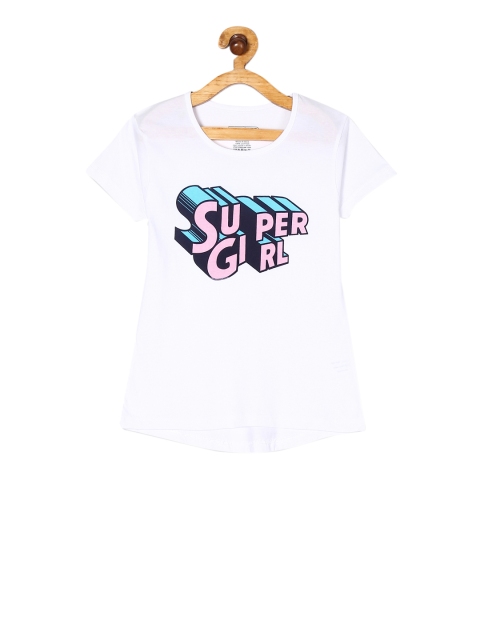 

Cherokee Girls White Supergirl Printed Round Neck T-shirt