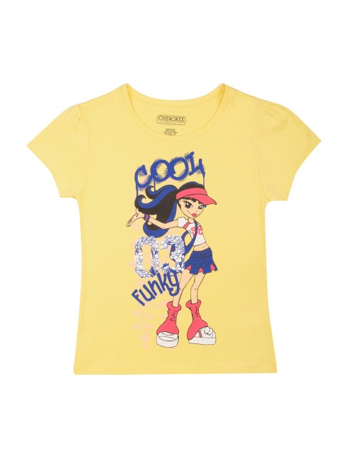 

Cherokee Girls Yellow Printed Round Neck T-shirt