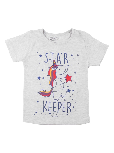 

Cherokee Girls Grey Printed Round Neck T-shirt