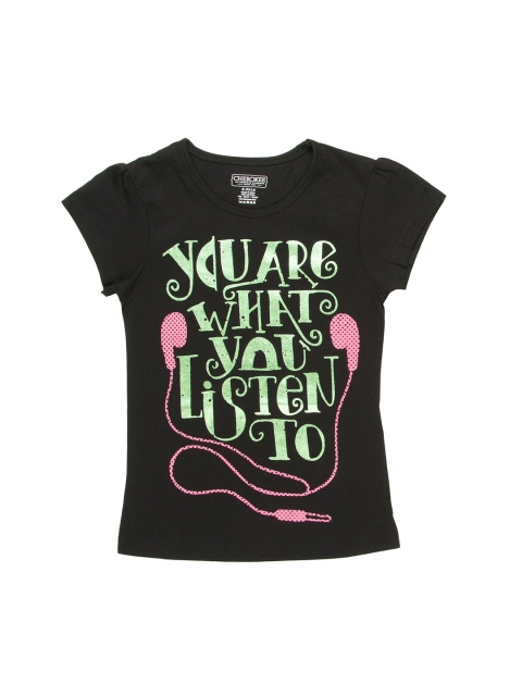 

Cherokee Girls Black & Green Printed Round Neck T-shirt