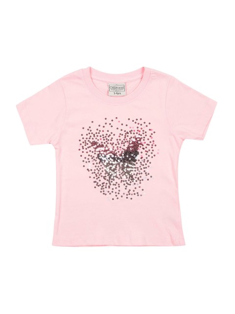

Cherokee Girls Pink Butterfly Sequinned Round Neck T-shirt