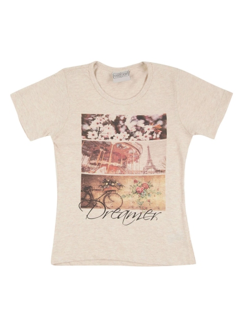 

Cherokee Girls Beige Printed Round Neck T-shirt