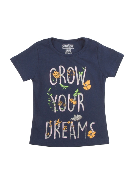 

Cherokee Girls Navy Blue & Grey Printed Round Neck T-shirt