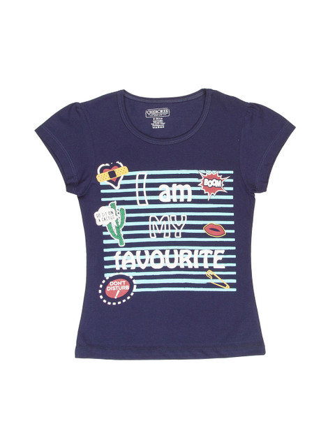 

Cherokee Girls Navy Blue & White Printed Round Neck T-shirt