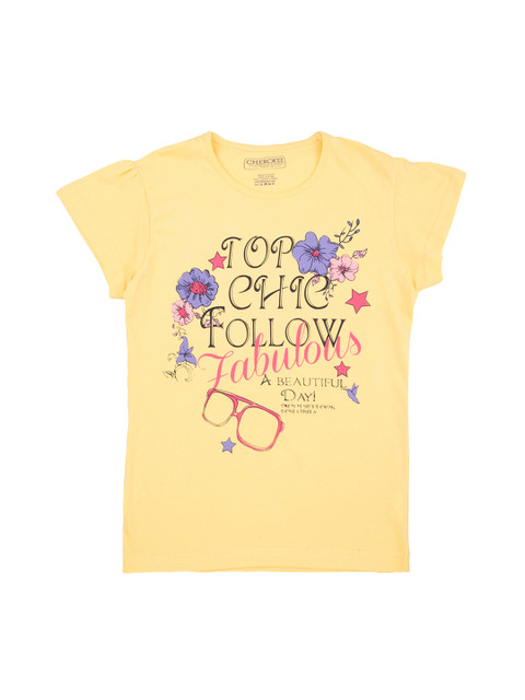 

Cherokee Girls Yellow Printed Round Neck T-shirt