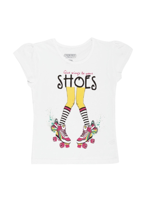 

Cherokee Girls White Printed Round Neck T-shirt