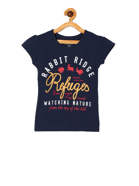 

Cherokee Girls Navy Blue Printed Round Neck T-shirt