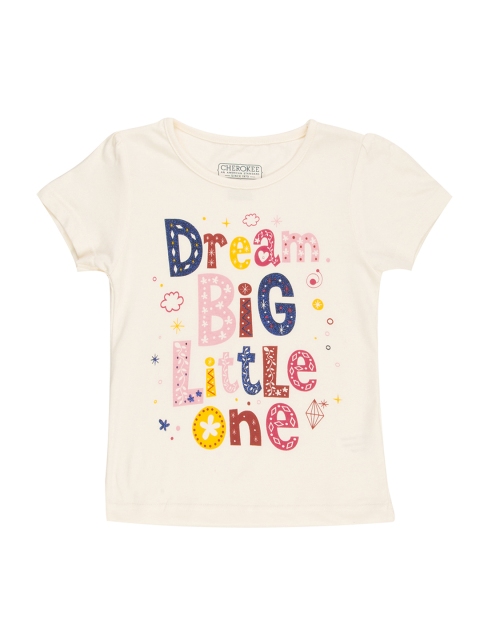 

Cherokee Girls Cream-Coloured Printed Round Neck T-shirt