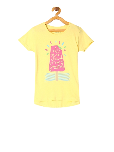 

Cherokee Girls Yellow Printed Round Neck Pure Cotton T-shirt
