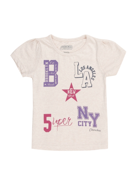 

Cherokee Girls Beige Printed Round Neck T-shirt