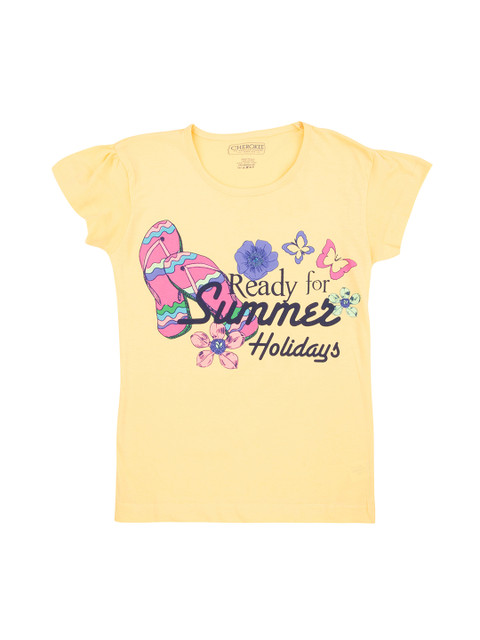 

Cherokee Girls Yellow Printed Round Neck T-shirt