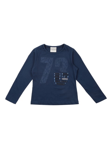 

Cherokee Girls Navy Blue Printed Round Neck T-shirt