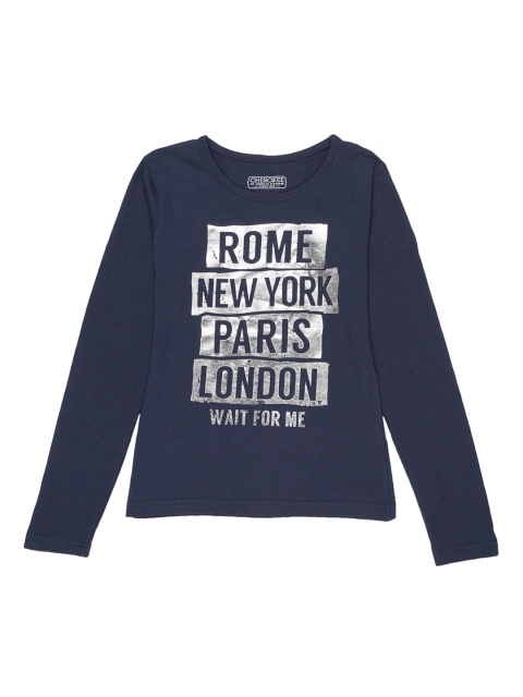 

Cherokee Girls Navy Blue Printed Round Neck T-shirt
