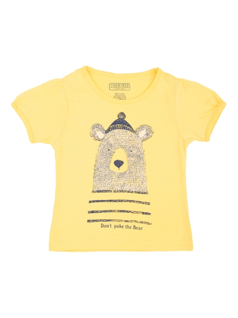 

Cherokee Girls Yellow Bear Printed Round Neck Cotton T-shirt
