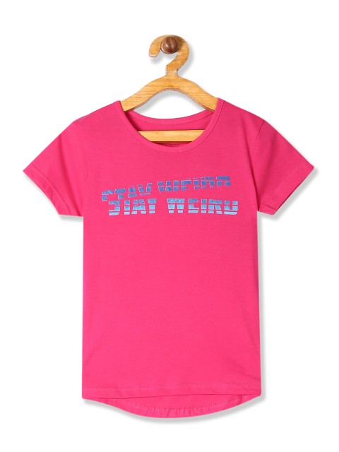

Cherokee Girls Pink & Blue Printed Round Neck T-shirt