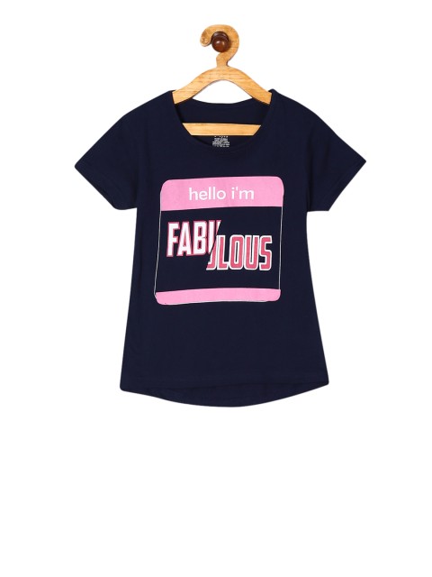 

Cherokee Girls Navy Blue & Pink Printed Round Neck T-shirt