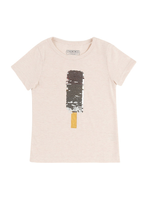 

Cherokee Girls Cream-Coloured Flippy Sequinned Colour Changing Popsicle T-shirt