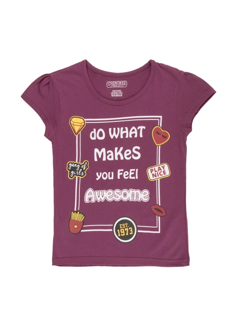 

Cherokee Girls Burgundy Printed Round Neck T-shirt