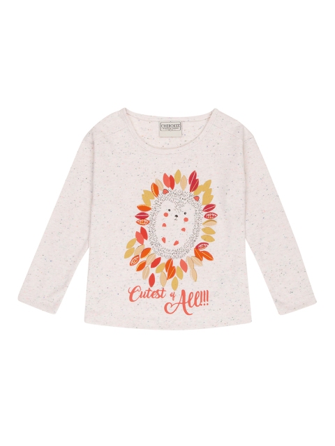 

Cherokee Girls Beige Printed Round Neck T-shirt