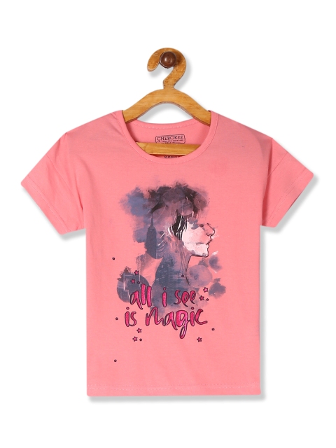 

Cherokee Girls Pink & Blue Girl Print Round Neck T-shirt
