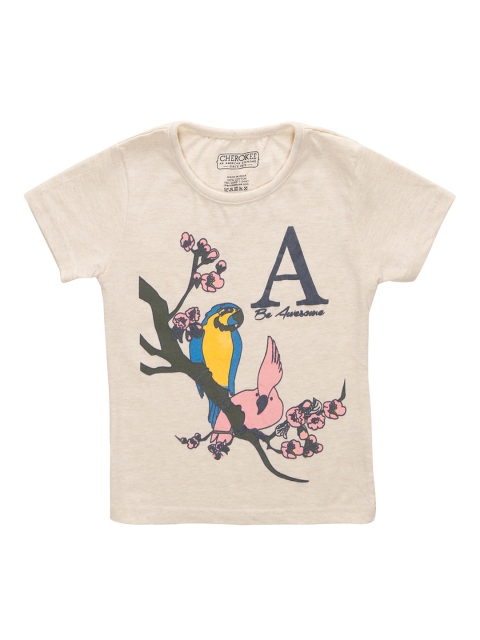 

Cherokee Girls Beige & Yellow Printed Round Neck T-shirt