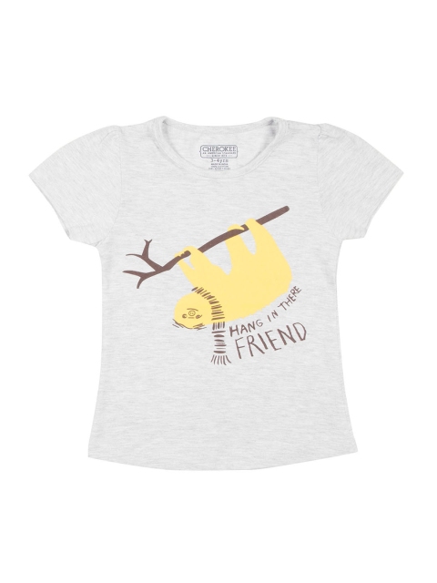 

Cherokee Girls Grey Melange & Yellow Printed Round Neck T-shirt