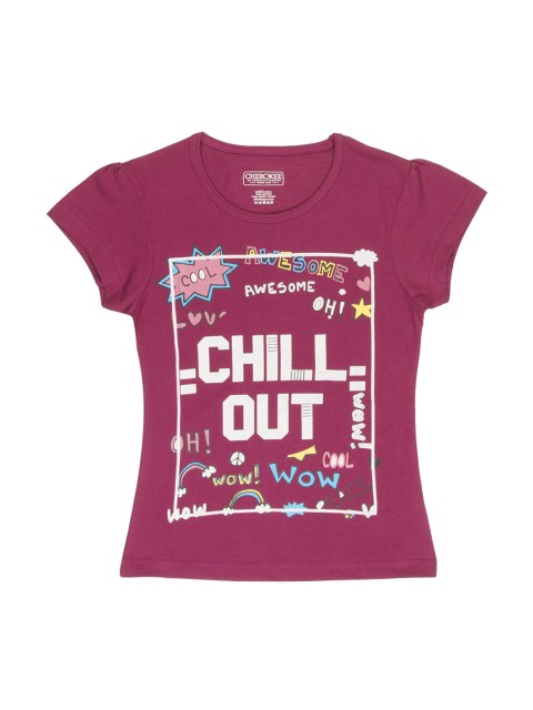 

Cherokee Girls Burgundy & White Glitter Printed Round Neck T-shirt