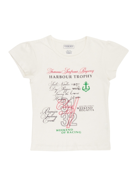 

Cherokee Girls Off-White Printed Round Neck T-shirt