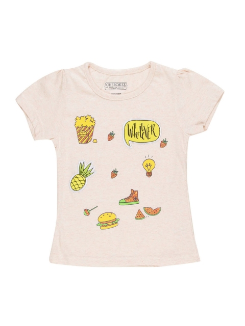 

Cherokee Girls Beige Printed Round Neck T-shirt