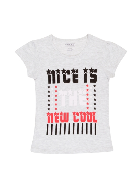 

Cherokee Girls Grey & Black Printed Round Neck T-shirt