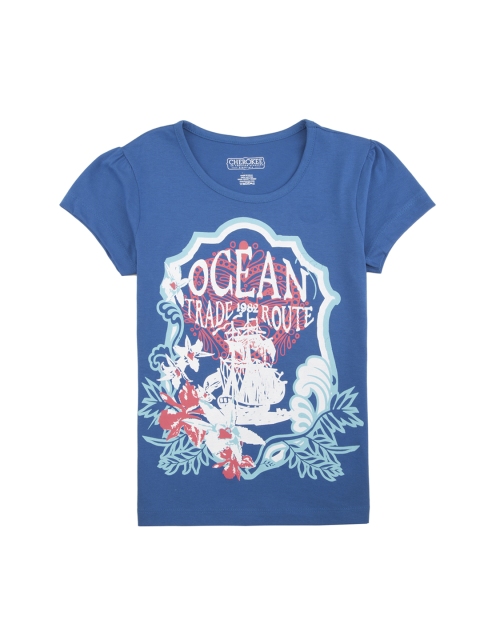 

Cherokee Girls Blue Printed Round Neck T-shirt