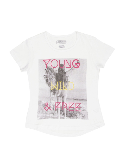 

Cherokee Girls White Printed Round Neck T-shirt