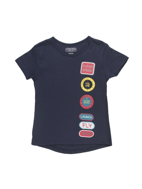 

Cherokee Girls Navy Blue Printed Round Neck T-shirt