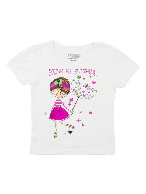 

Cherokee Girls White & Pink Printed Round Neck T-shirt