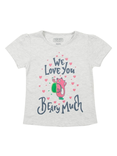 

Cherokee Girls Grey Melange Printed Round Neck T-shirt