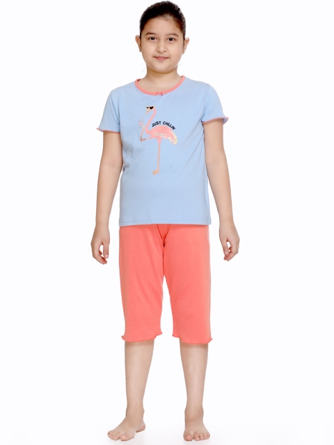 

Kanvin Girls Blue & Orange Printed Night suit