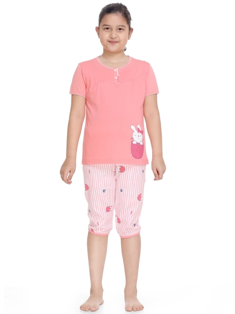 

Kanvin Girls Peach-Coloured Printed Night suit