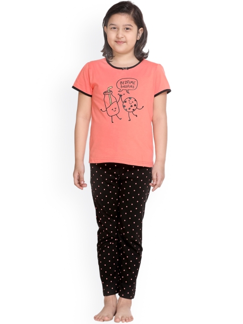 

Kanvin Girls Orange & Black Printed Night suit