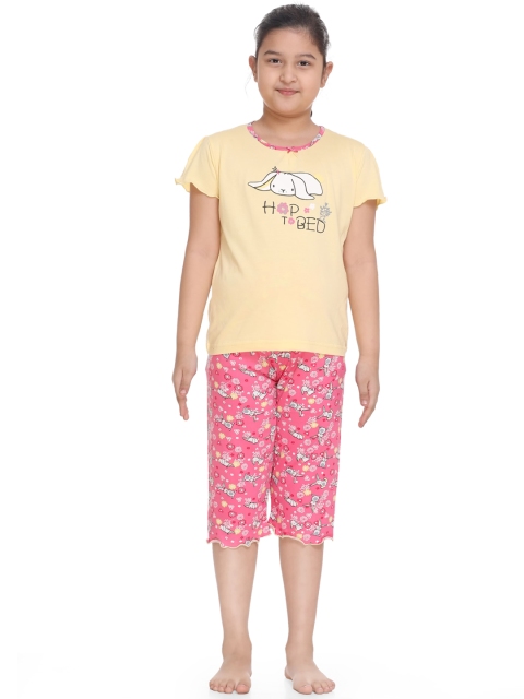 

Kanvin Girls Yellow & Pink Printed Night suit